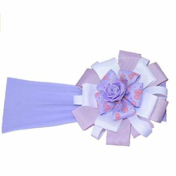 Baby Headband, Girl's Hairband Purple & Pale Pink with Purple Flower - Picture 2 of 2